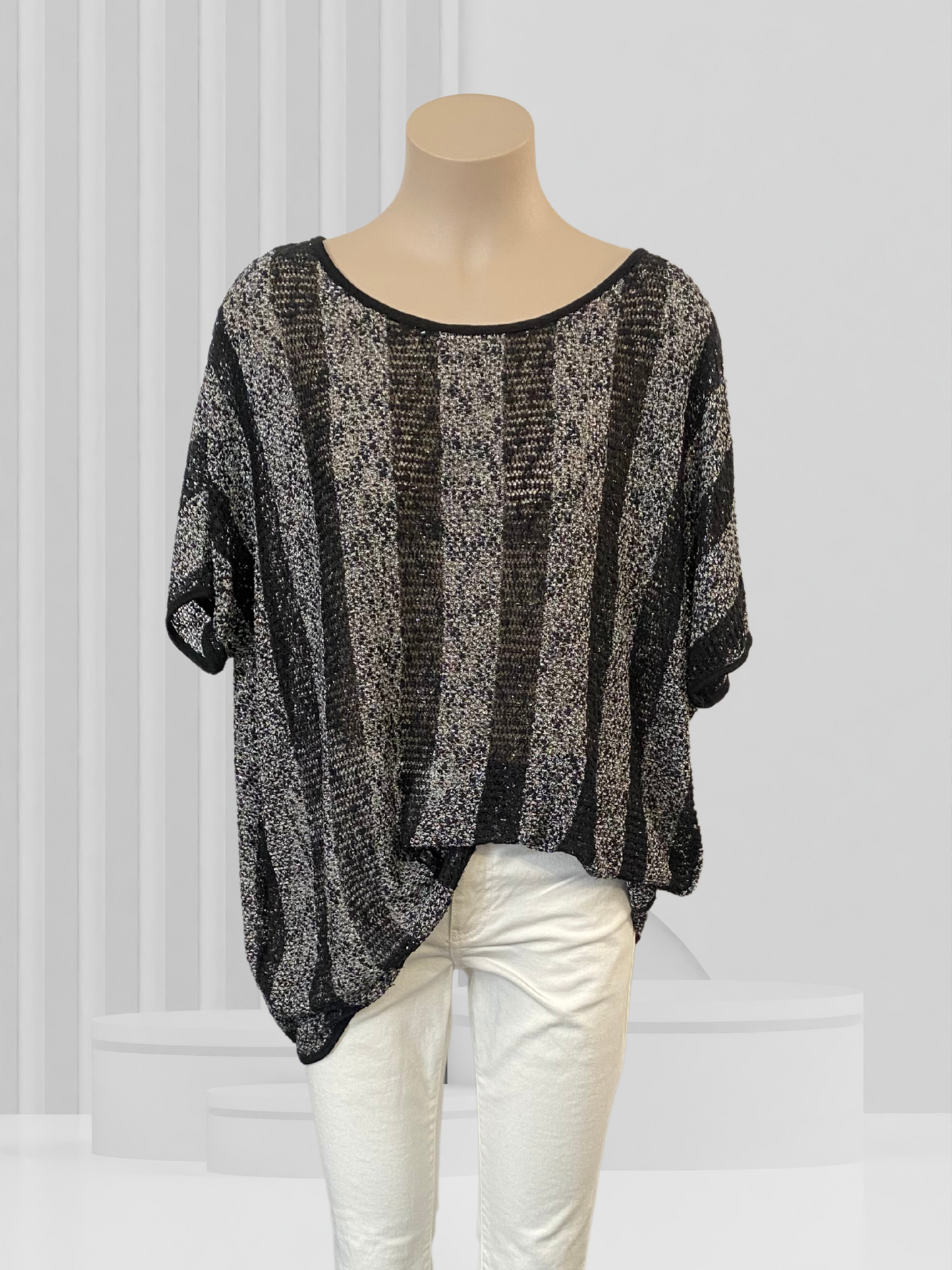 IZABEL LONDON Black Stripe Top Size 12