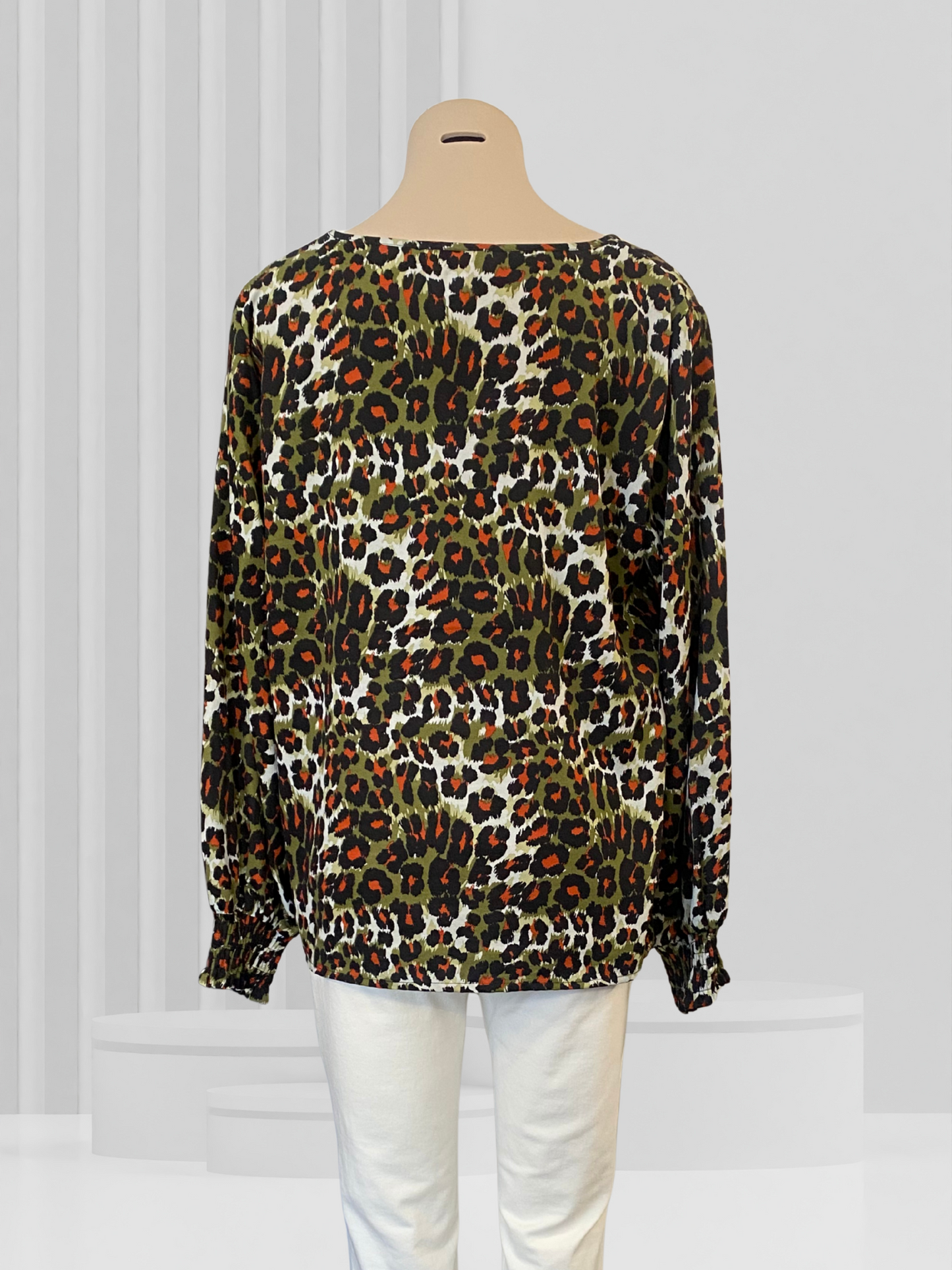 CHARLO Green Animal Print Top Size 14