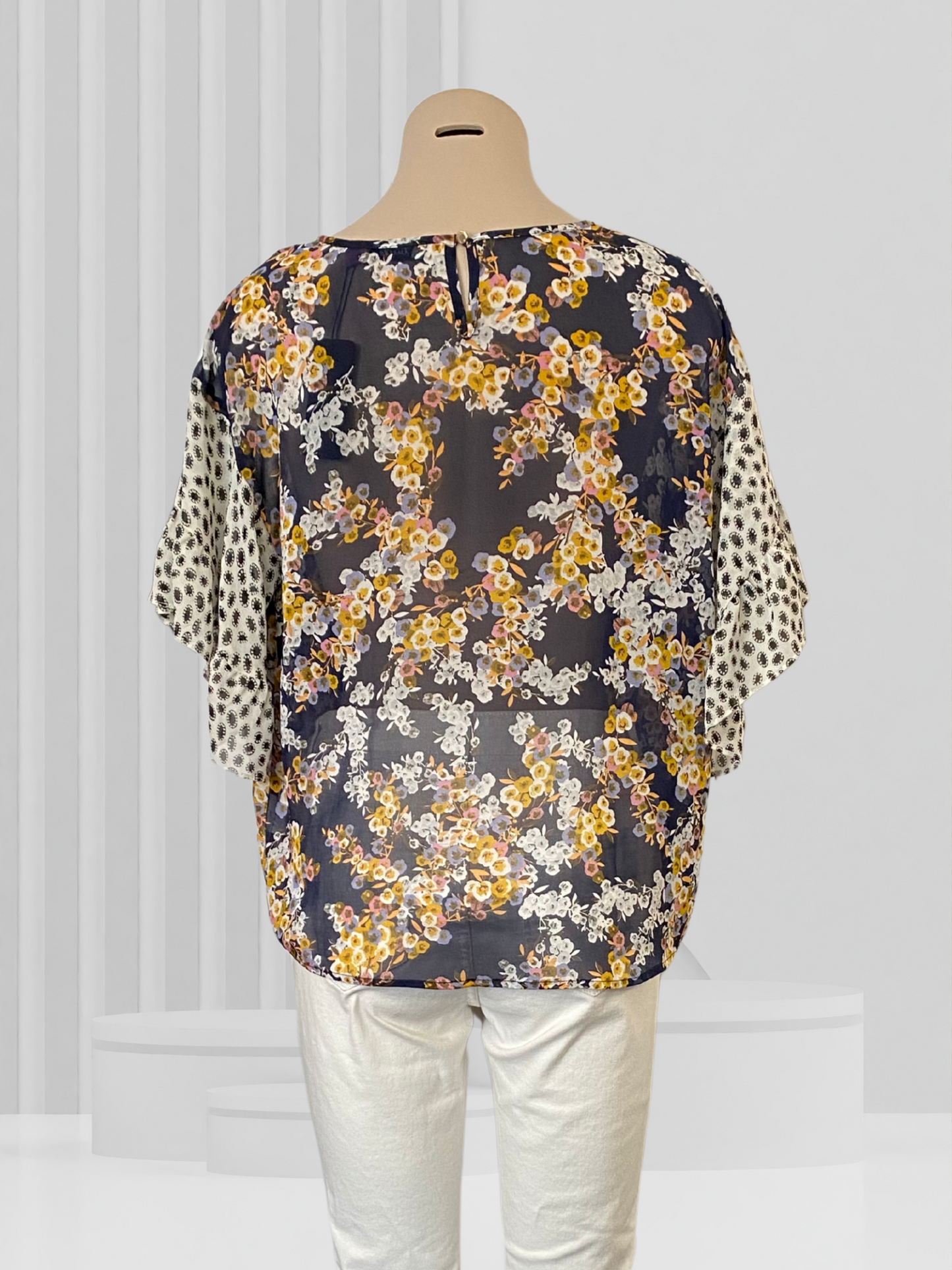 TUESDAY Navy Floral Top Size M
