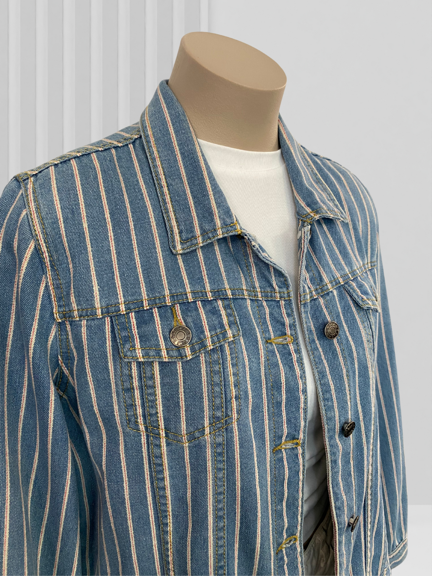 THREADZ Blue Stripe Denim Jacket Size L