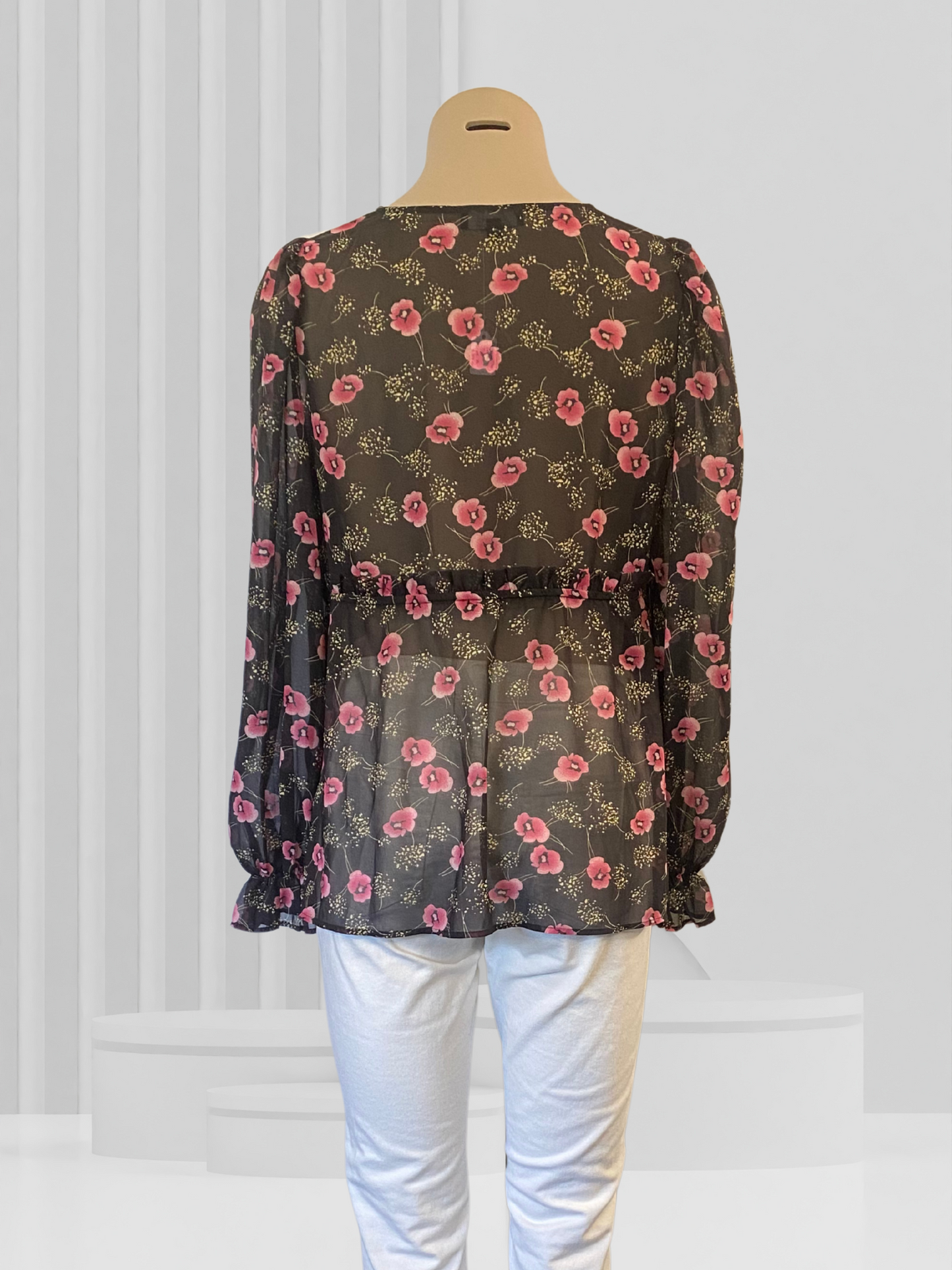 DRAMA THE LABEL Black & Pink Floral Top Size 10