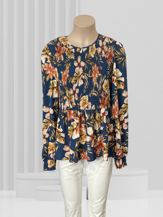 ET ALIA Navy Floral Top Size M