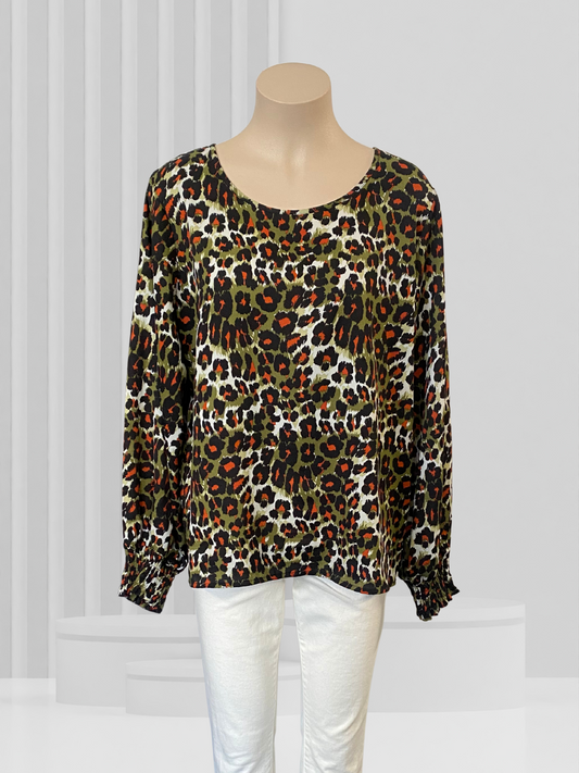 CHARLO Green Animal Print Top Size 14