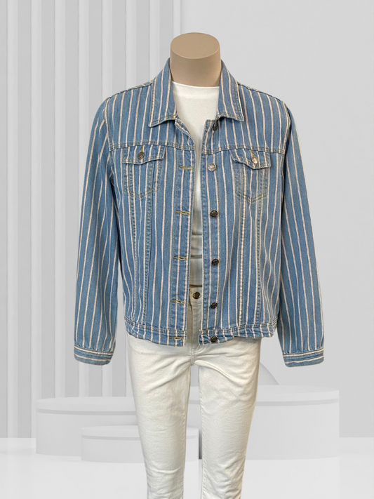 THREADZ Blue Stripe Denim Jacket Size L