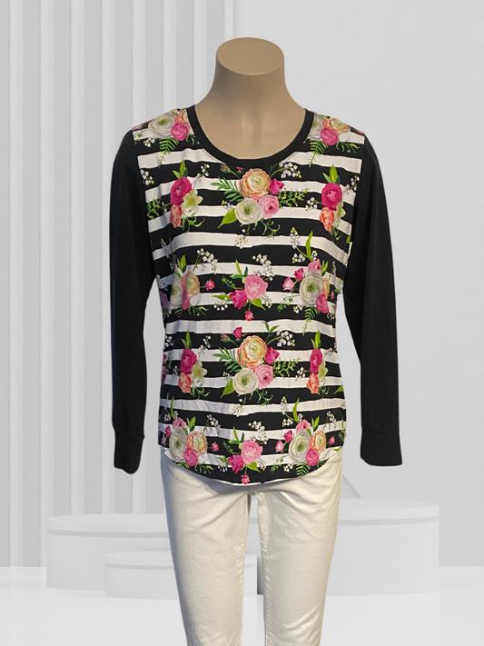 NO LABEL Black, White & Floral Top Size XS