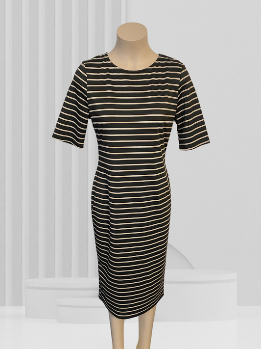 DOROTHY PERKINS Black & Gold/White Stripped Dress Size 14 BNWT