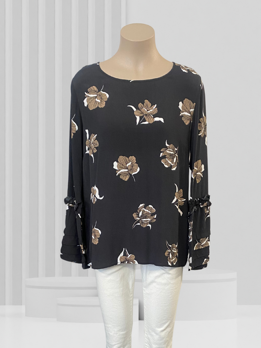 VASSALLI Black Floral Top Size 12