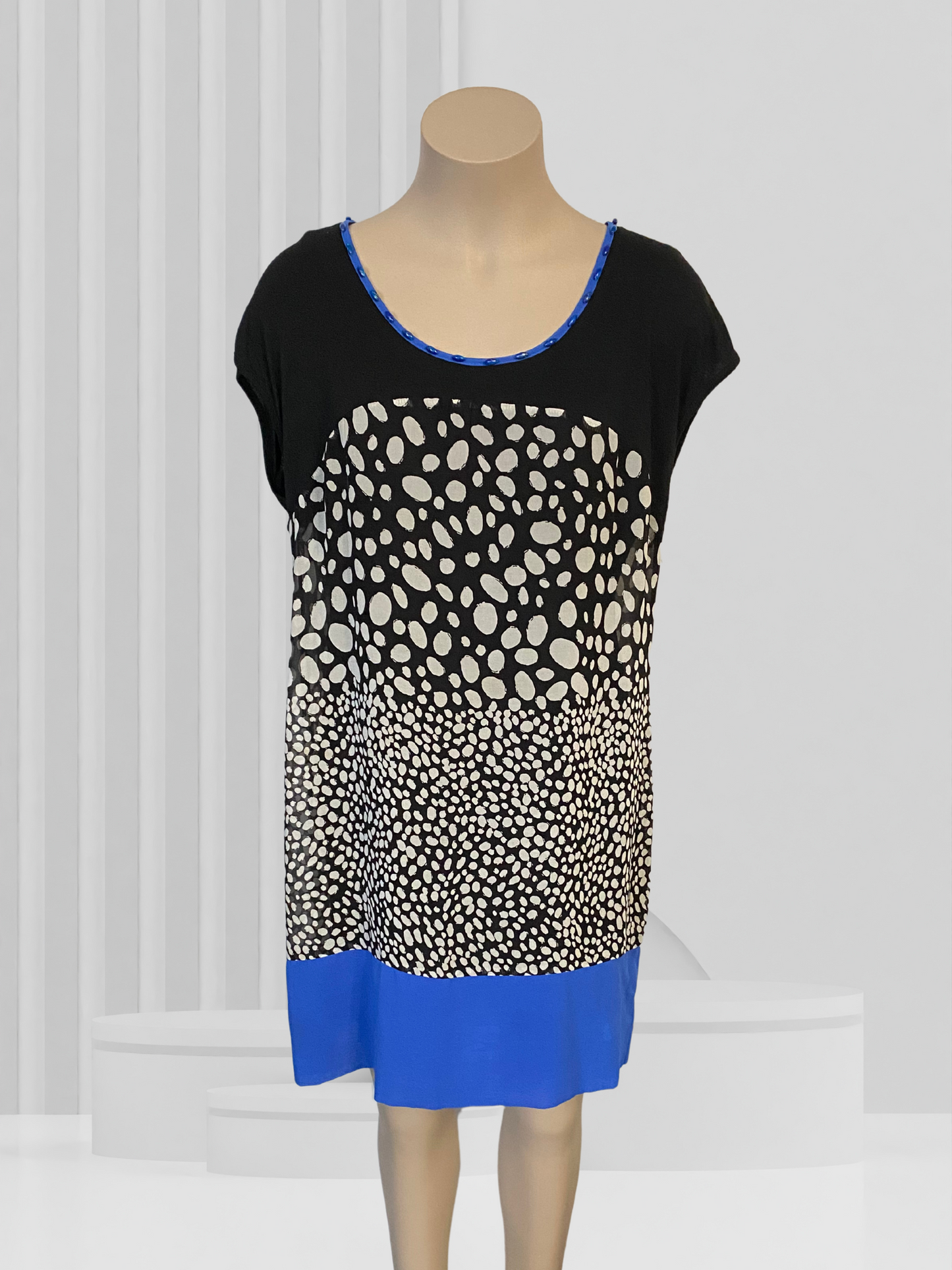 CLARITY Black, White & Blue Dress Size S