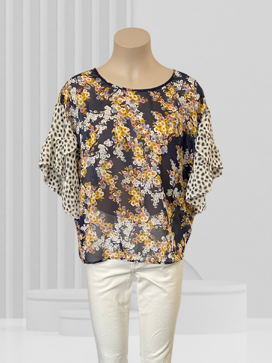 TUESDAY Navy Floral Top Size M