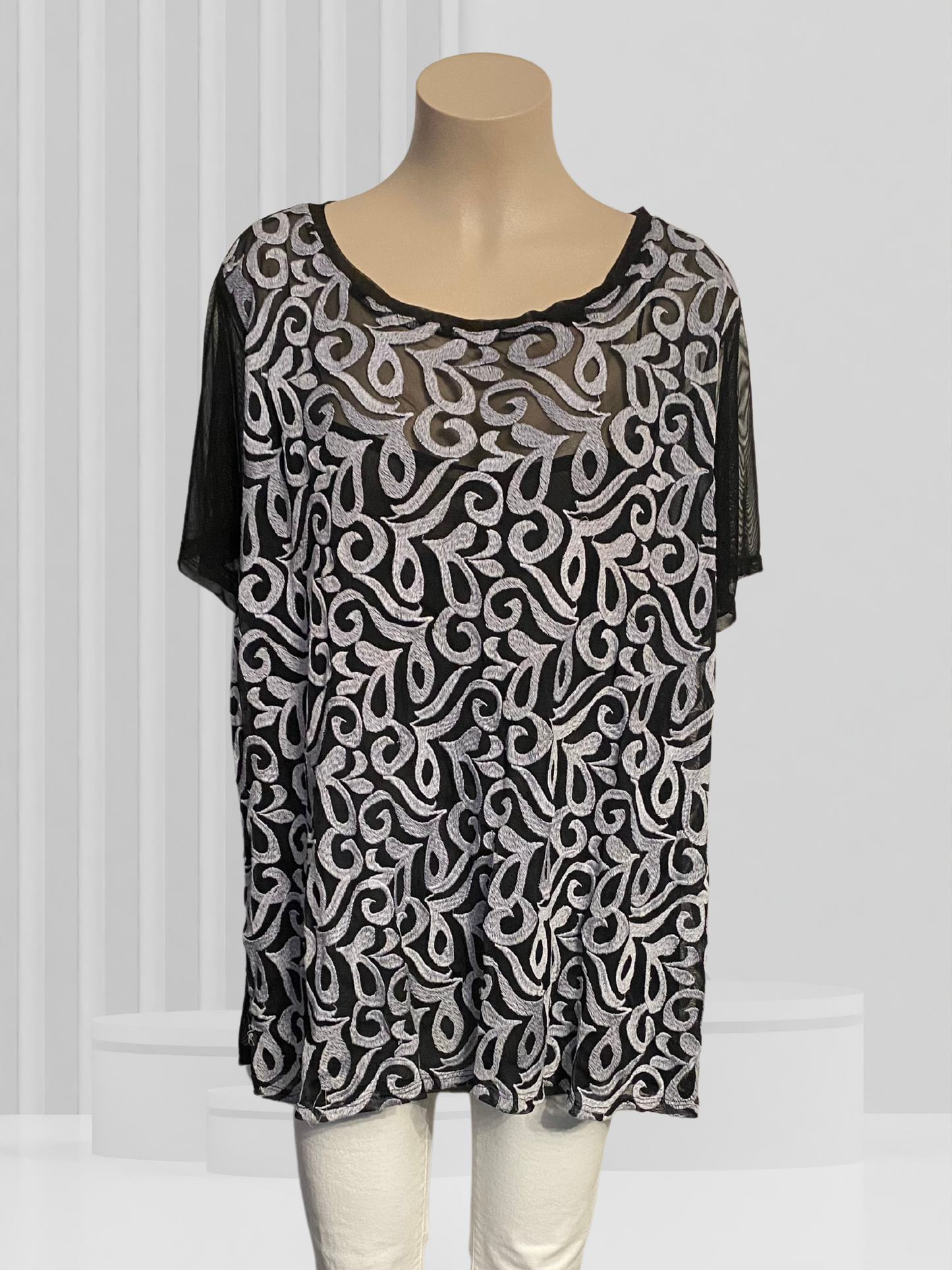 YS LUXE Black & Silver Top Size 2XL