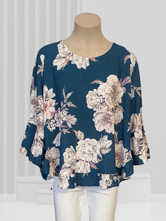 MIRACLE Teal Floral Top Size S/M