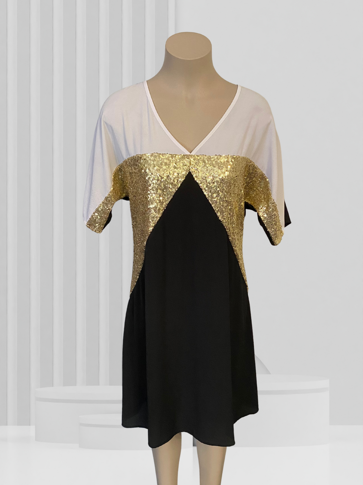 AUGUSTINE Black, White & Gold Dress Size S