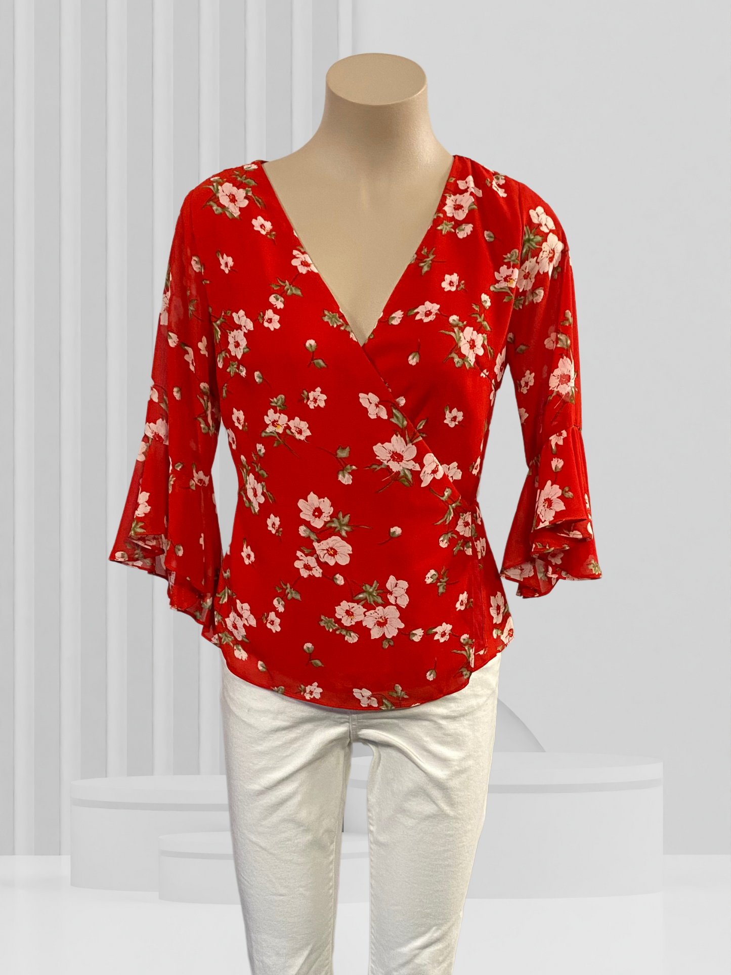 SEEKING LOLA Red Floral Top Size 8