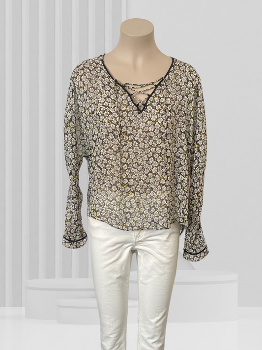 ZARA Black & White Floral Top Size L