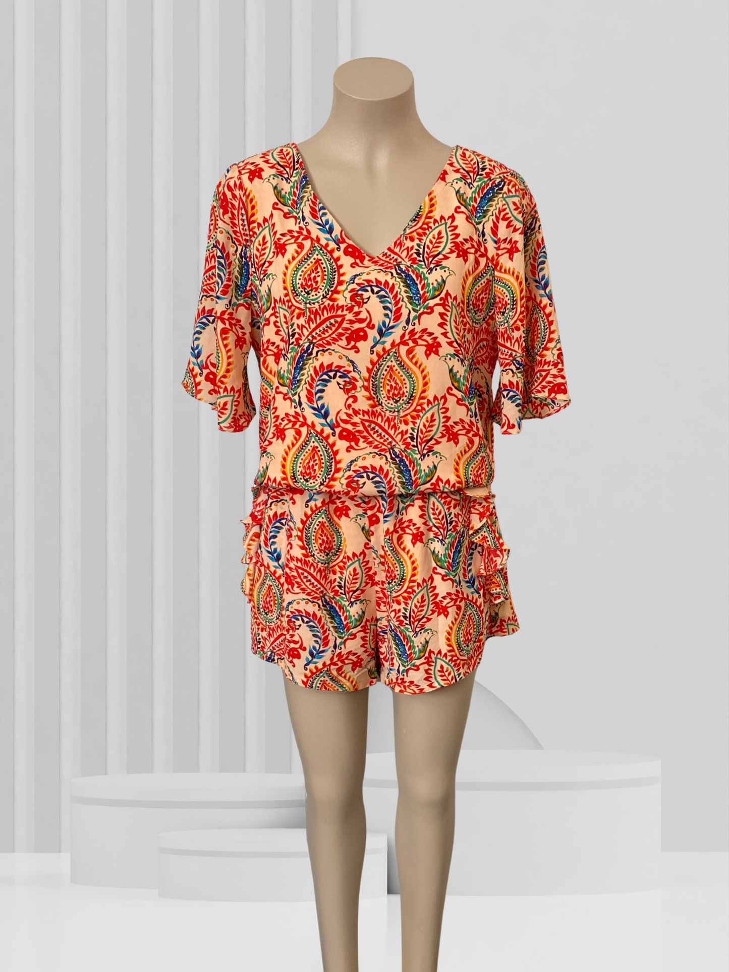 AUGUSTINE Red Floral Playsuit Size S