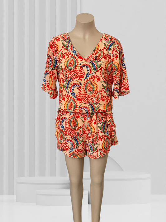 AUGUSTINE Red Floral Playsuit Size S