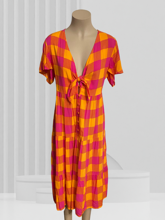 FLORENCIA Orange & Pink Check Dress Size XL