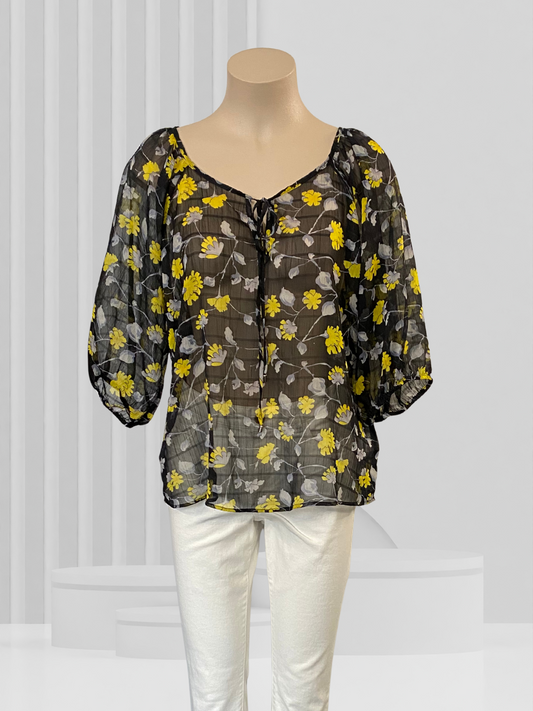 BILLIE THE LABEL Black Floral Top Size 12