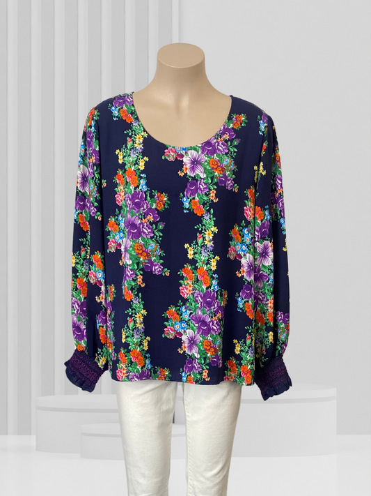 CHARLO Navy Floral Top Size 14