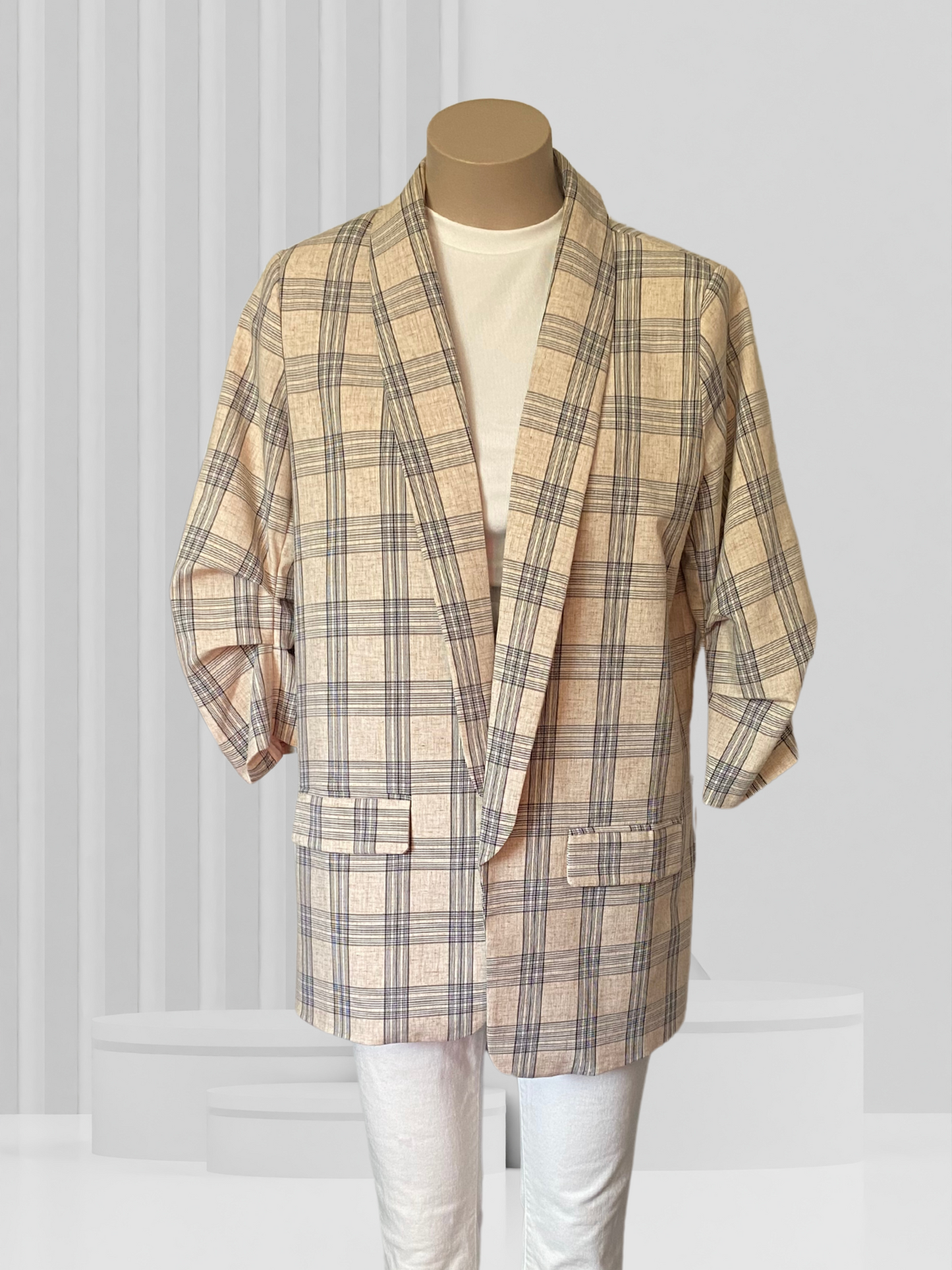 ET ALIA Beige Check Jacket Size M