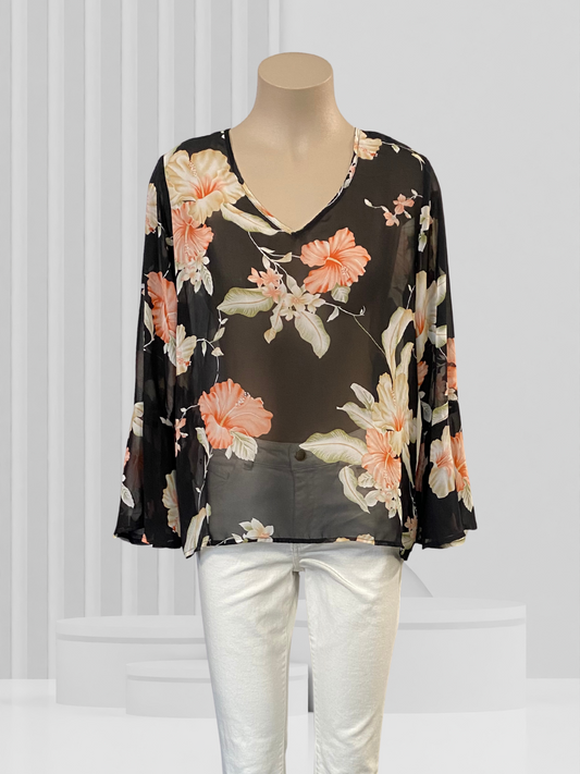SEEKING LOLA Black Floral Top Size 12