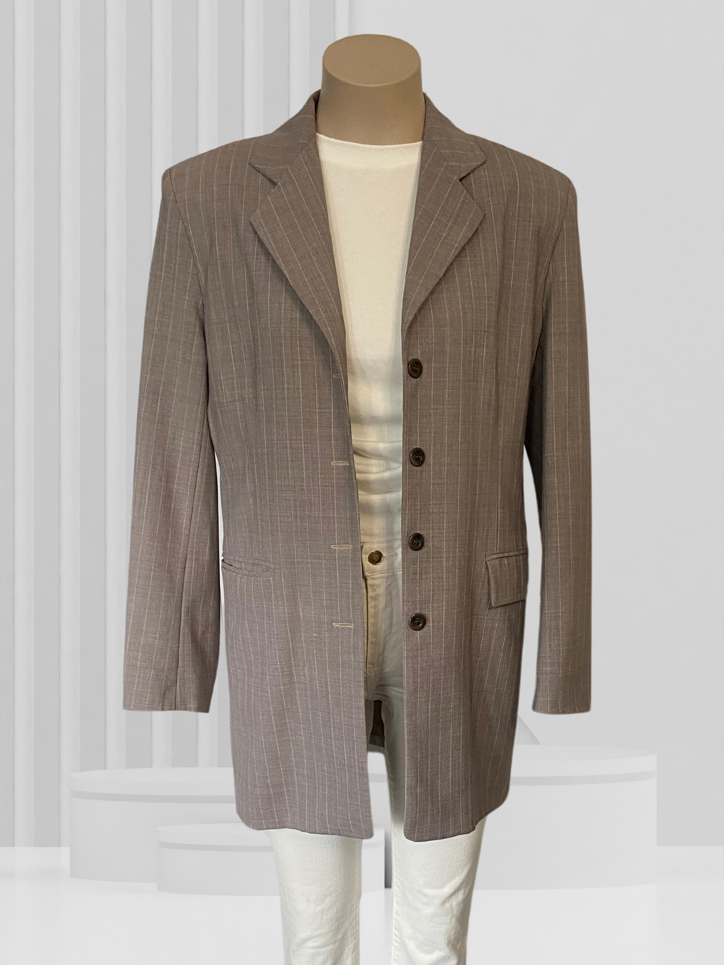 BARBARA LEE Grey Pinstripe Jacket Size 14