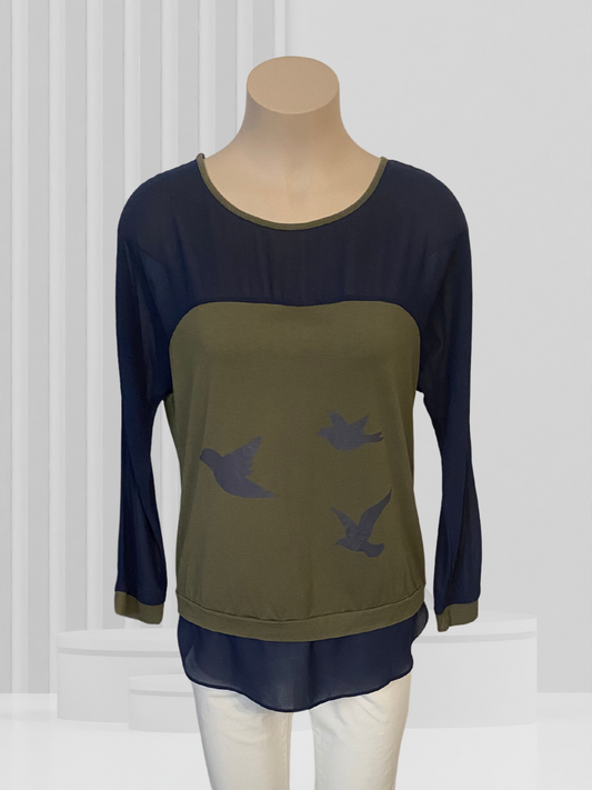 SEDUCE Navy & Green Top Size 12