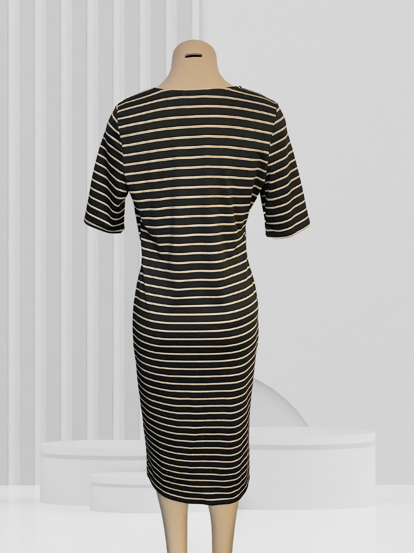 DOROTHY PERKINS Black & Gold/White Stripped Dress Size 14 BNWT