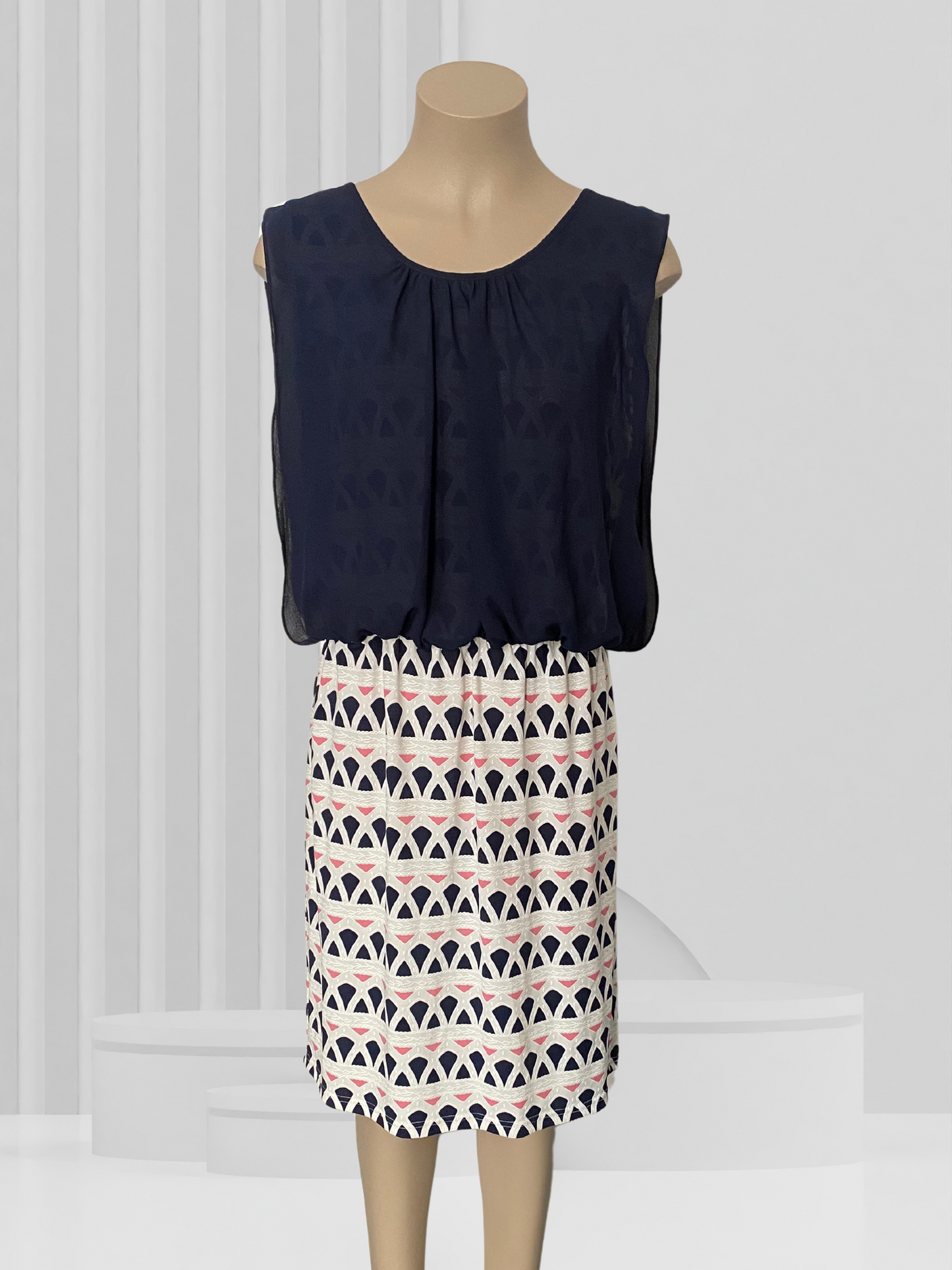 CHARLO Navy & Pink Dress Size 14