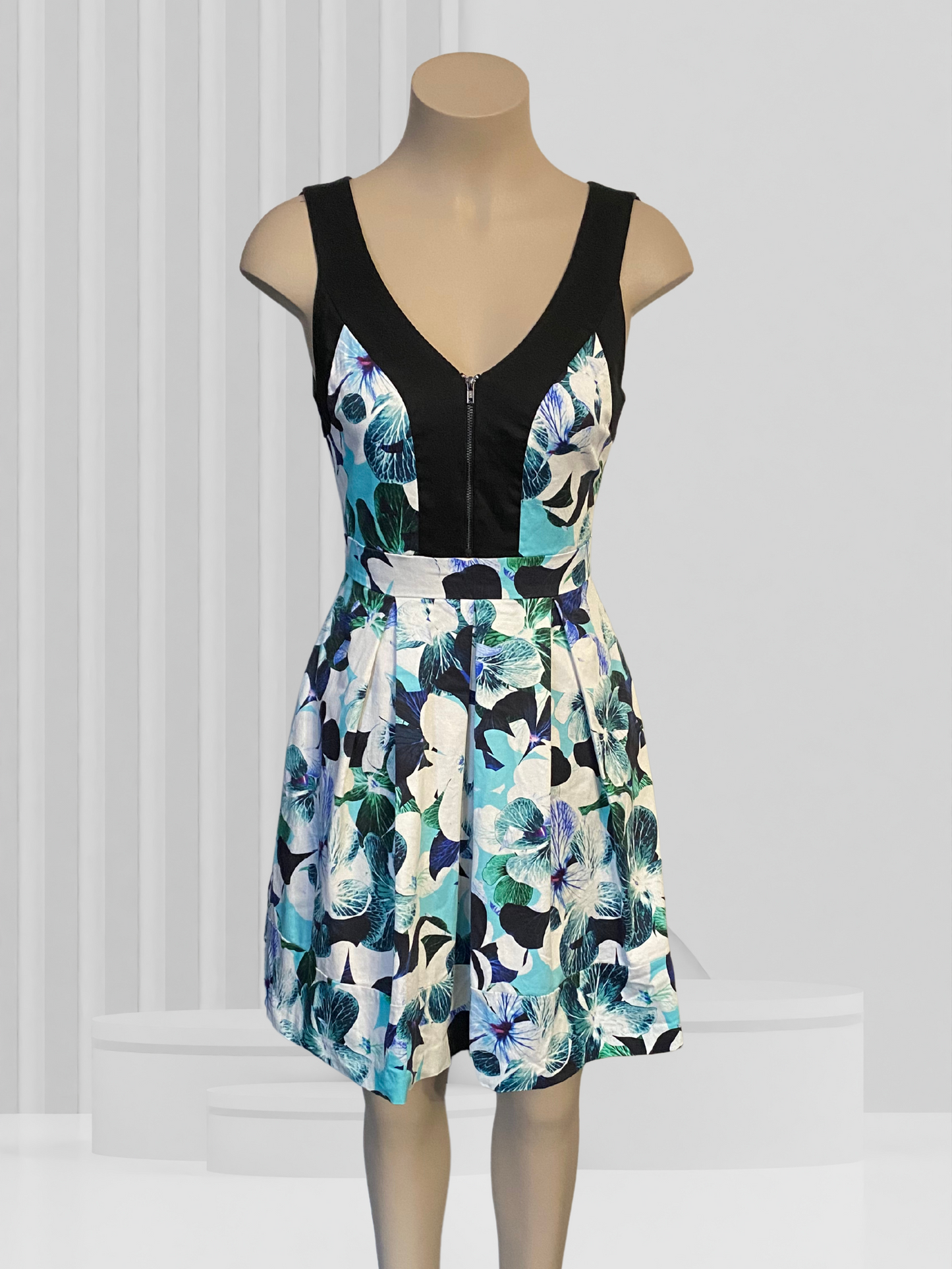 PORTMANS Black & Blue Floral Dress Size 8