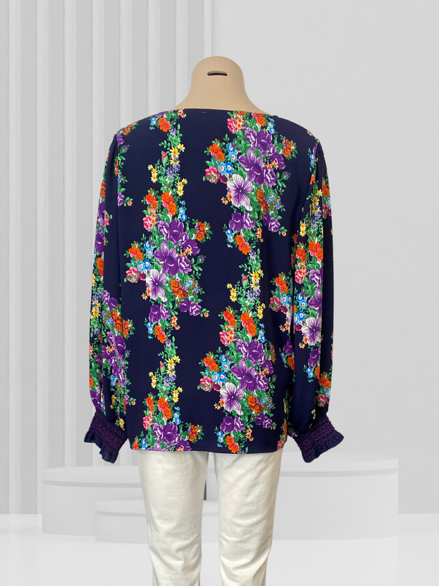 CHARLO Navy Floral Top Size 14