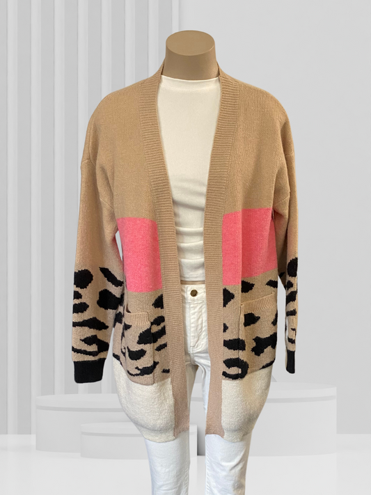 MIRACLE Beige & Pink Cardigan Size M/L