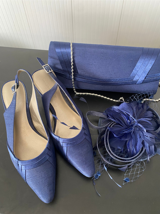 JACQUES VERT Navy Shoes Size 38 with matching handbag & fascinator