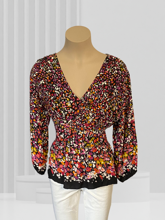 SASS Brown Floral Top Size L