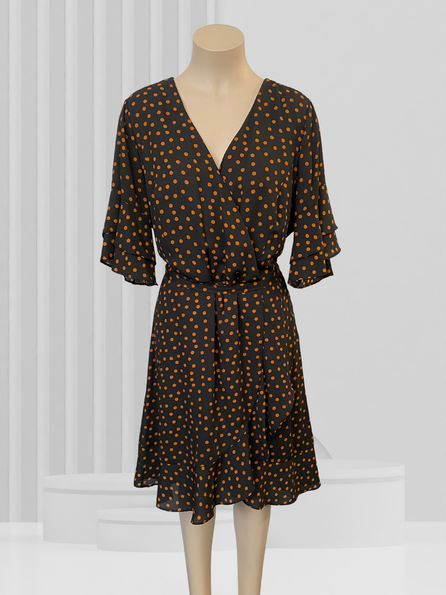 CITY CHIC Black & Orange Spotted Dress Size M