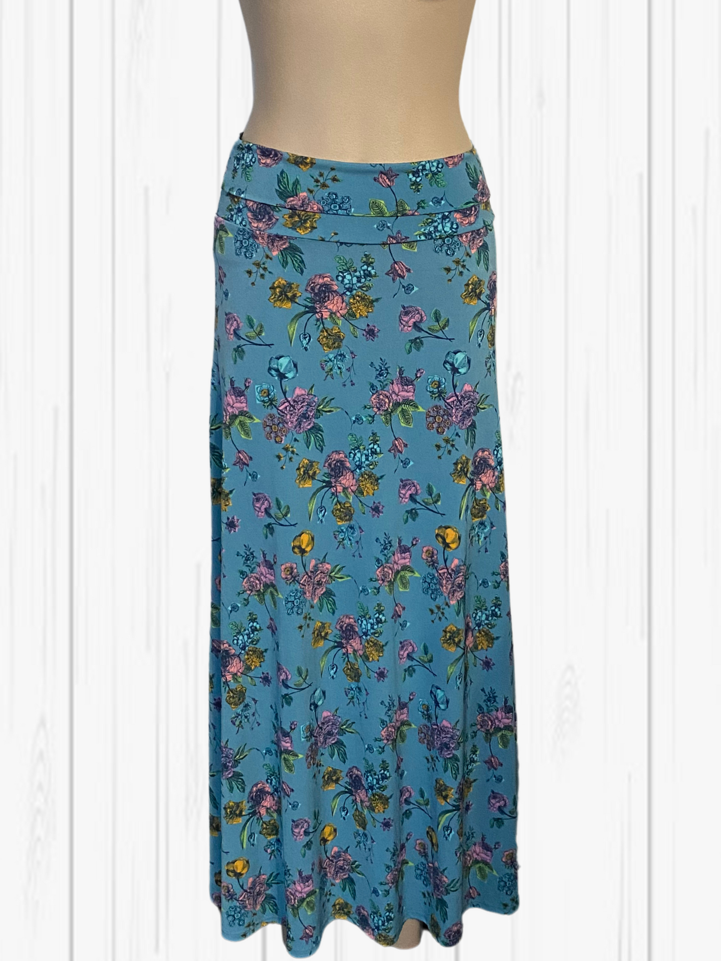 LULA ROE Blue Floral Skirt Size S