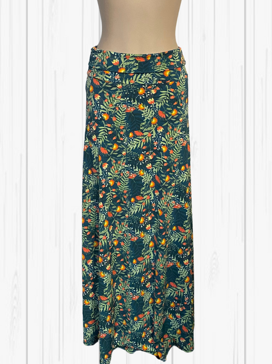 LULA ROE Green Floral Skirt Size S