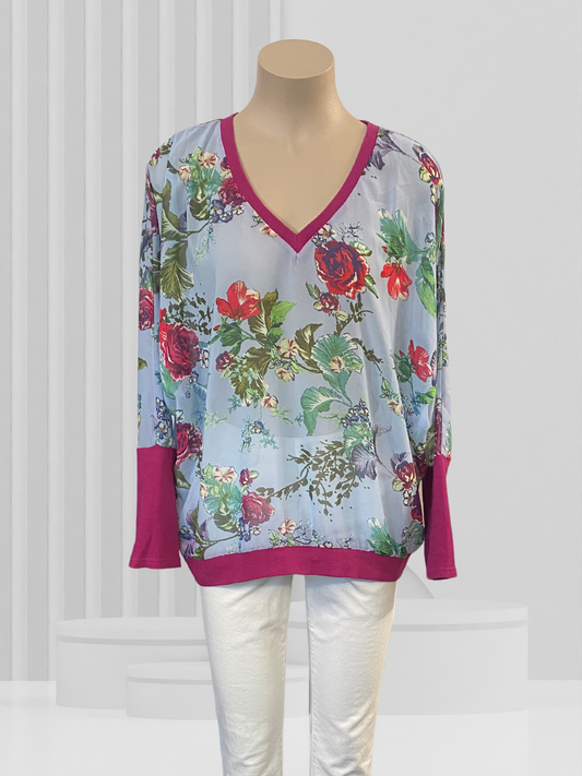 NO LABEL Blue Floral Top Size 16