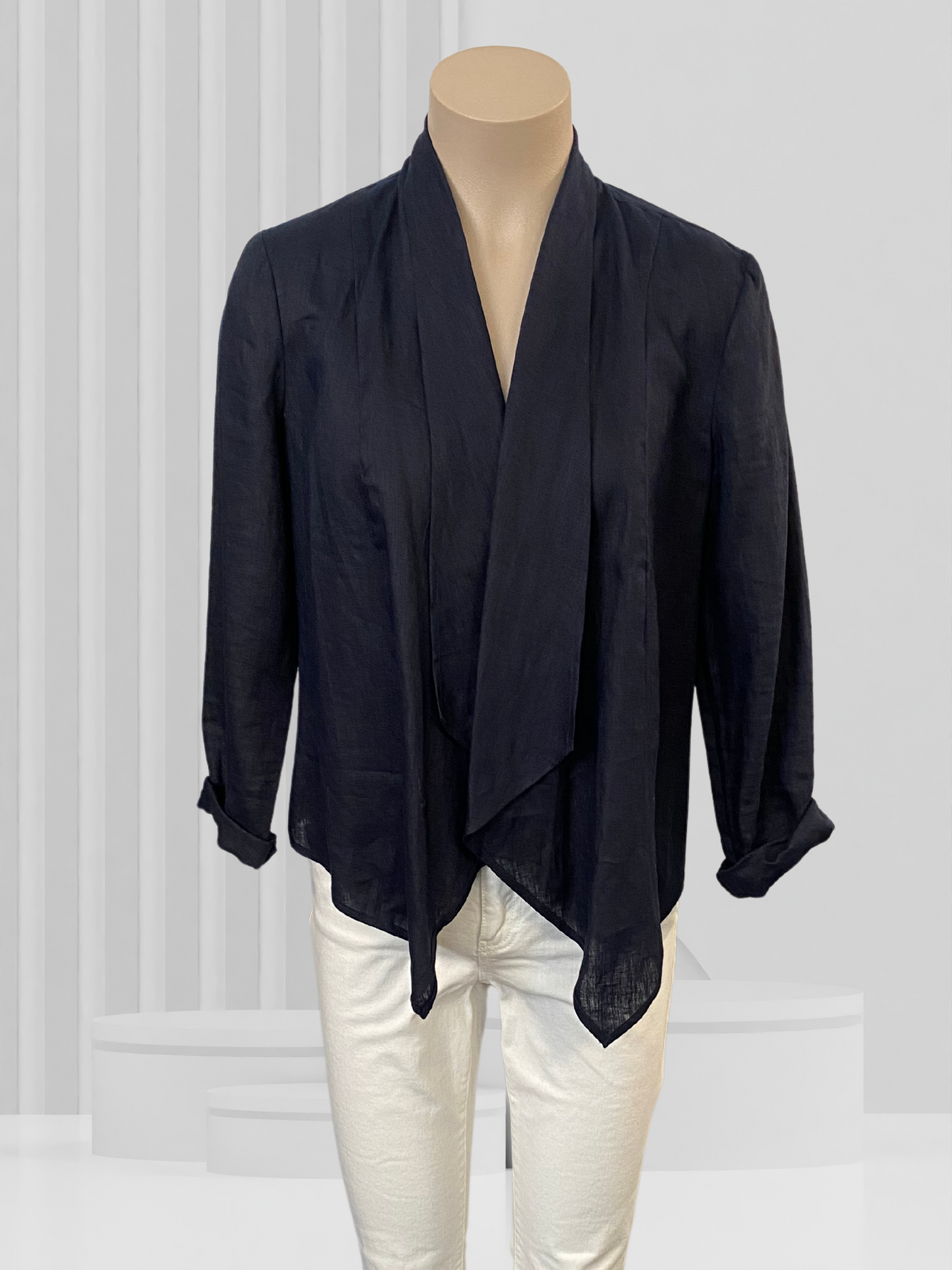 JACQUI.E Navy Linen Jacket Size 10