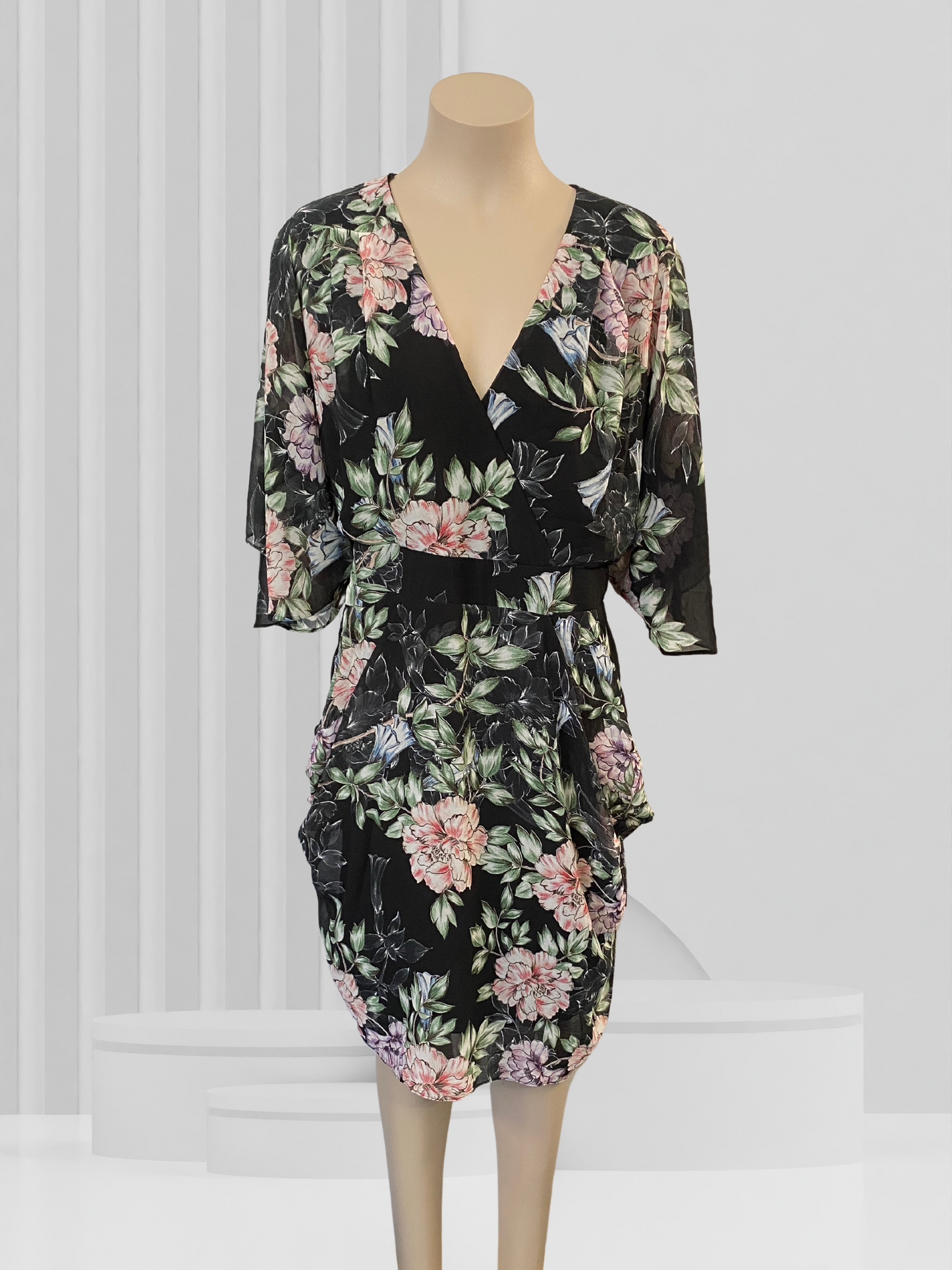 CITY CHIC Black Floral Dress Size L (20)