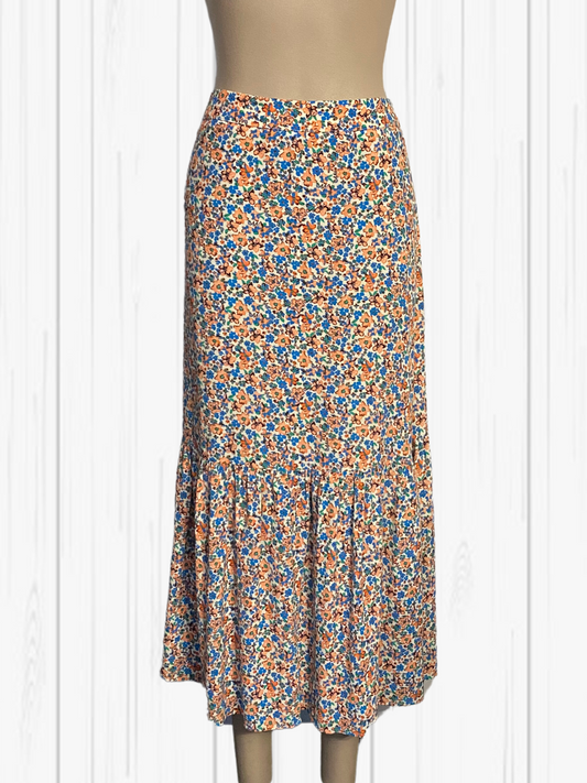 M&S COLLECTION Blue & Orange Floral Skirt Size 14