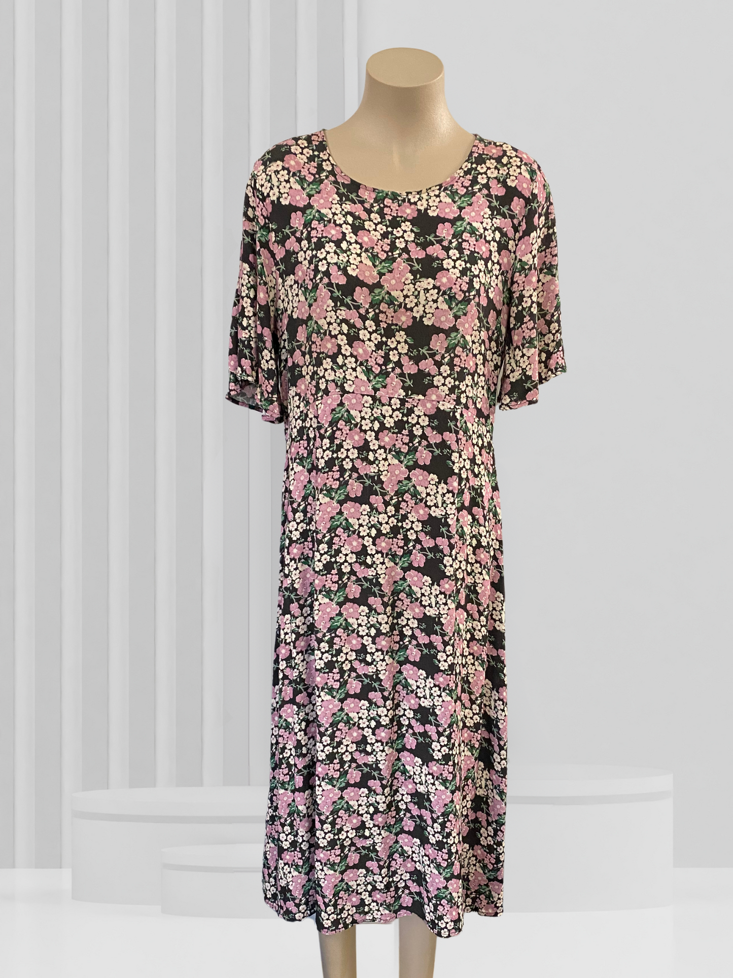 GRACE HILL Black & Pink Floral Dress Size 14